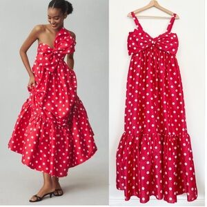 Anthropologie || Atsu Sally Bow Maxi Dress Polka Dot Red Medium